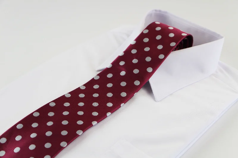 Designer tie for luxury business meetings-Mens Plum & Silver Polka Dot Patterned 8cm Neck Tie