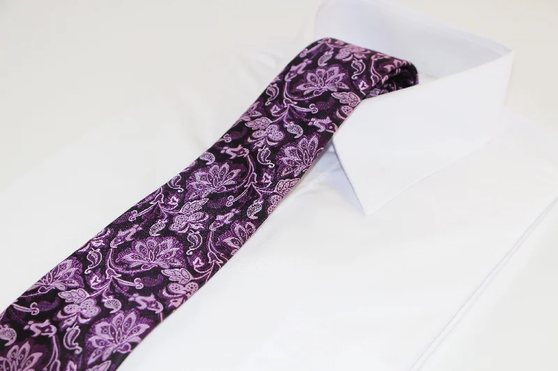 Stylish men's tie with bold textures-Mens Purple & Black Boho Paisley Patterned 8cm Neck Tie