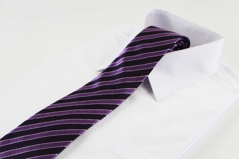 Men's tie with floral embroidery for weddings-Mens Purple & Dark Purple Striped Patterned 8cm Neck Tie