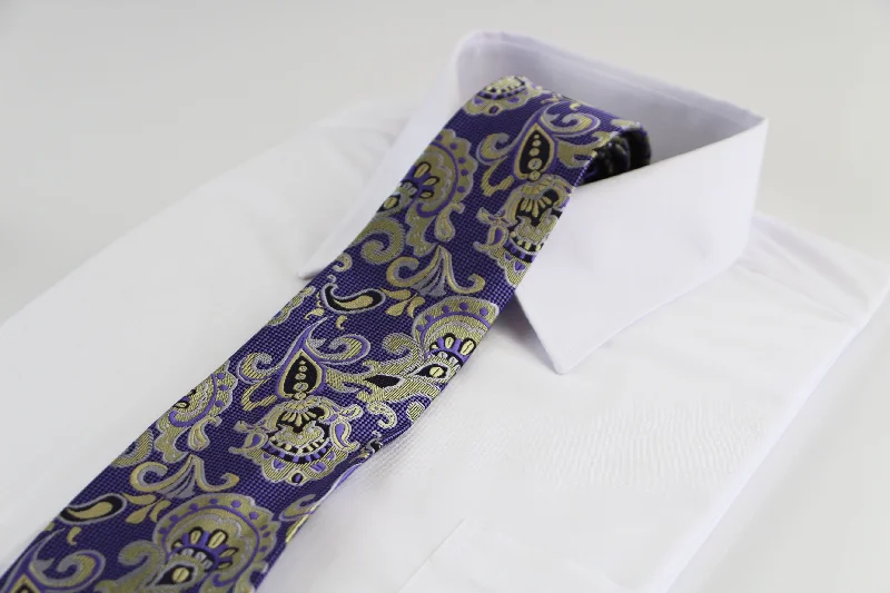 Men's tie with fresh, modern design-Mens Purple & Light Yellow Unique Paisley Patterned 8cm Neck Tie