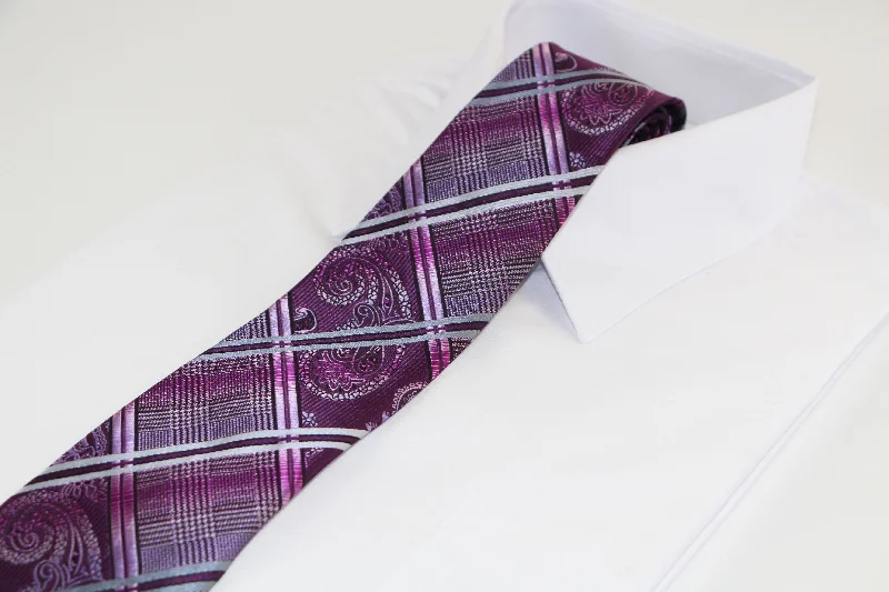 Men's slim tie with subtle texture-Mens Purple & Silver Patterned 8cm Neck Tie