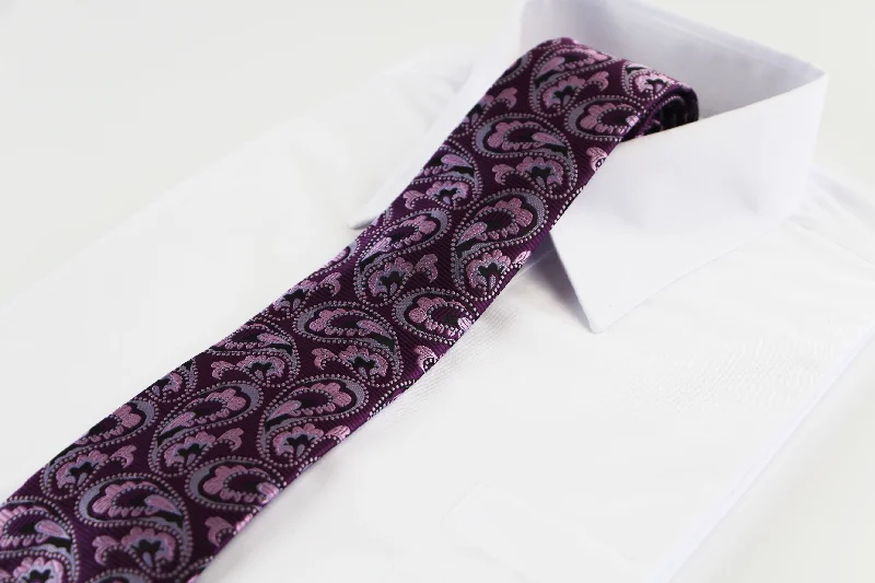 Luxury men's tie with fine fabric-Mens Purple & Grey Boho Paisley Patterned 8cm Neck Tie