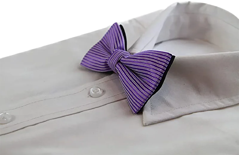 Elegant men's tie with vintage design-Mens Purple & White Striped Patterned Bow Tie