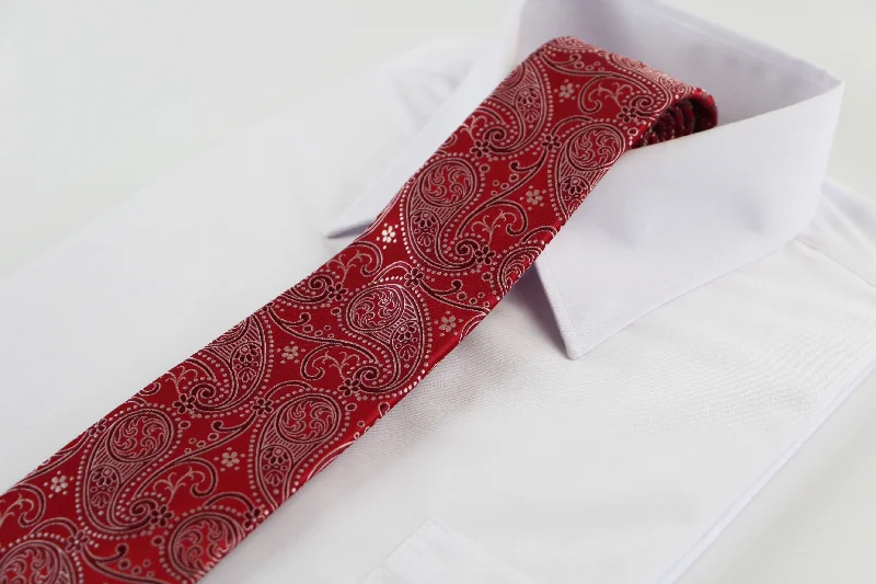 Men's tie for business dinner events-Mens Red & Silver Paisley Patterned 8cm Neck Tie