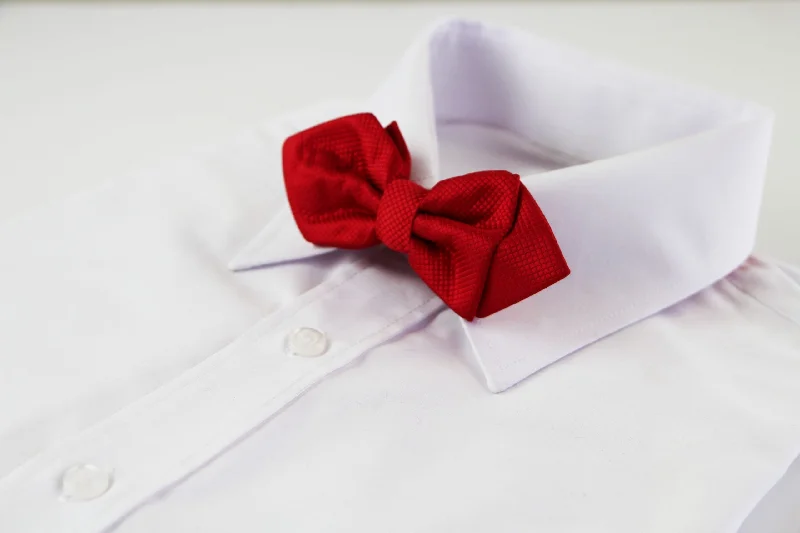 Men's tie for outdoor weddings-Mens Red Diamond Shaped Checkered Bow Tie