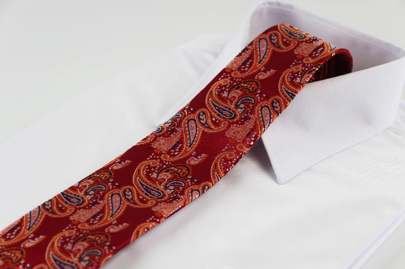 Modern men's tie with graphic print-Mens Red & Orange Paisley Patterned 8cm Neck Tie