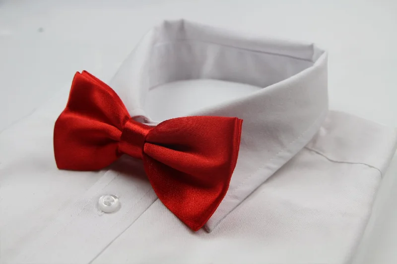 Stylish silk tie for formal wear-Mens Red Orange Solid Plain Colour Bow Tie