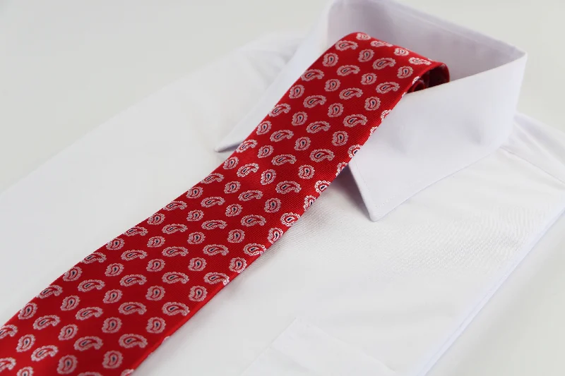 Men's tie for winter office wear-Mens Red & Silver Small Paisley Patterned 8cm Neck Tie