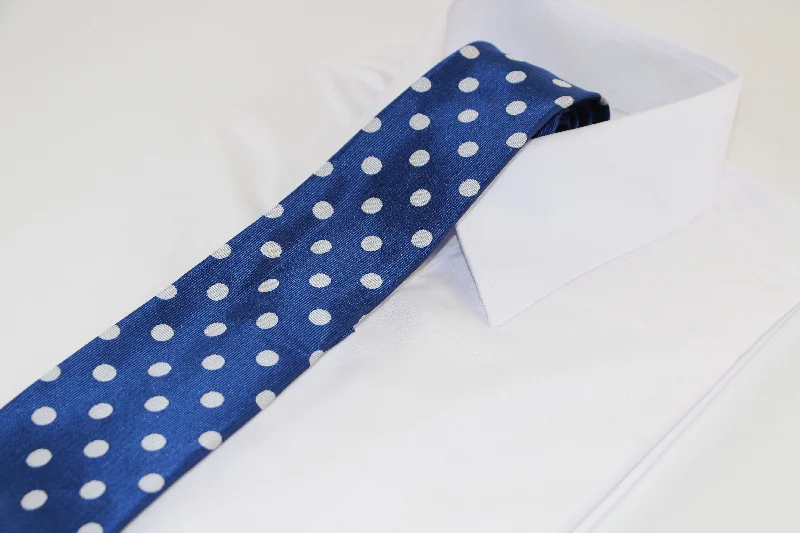 Men's tie with contemporary print-Mens Royal Blue & Silver Polka Dot Patterned 8cm Neck Tie