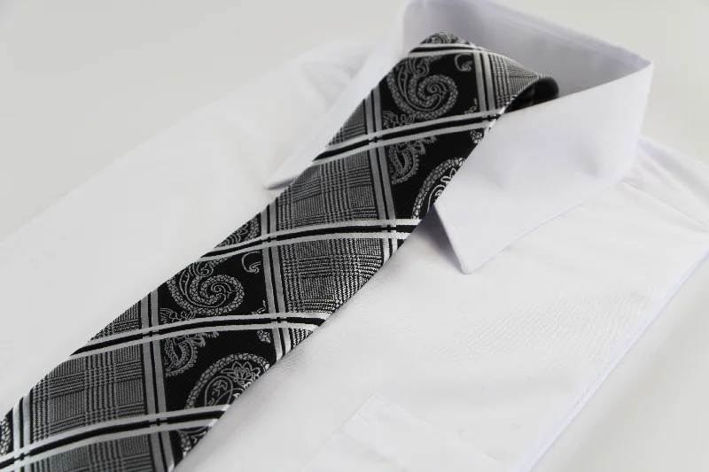 Men's tie with abstract patterns for work-Mens Silver & Black Patterned 8cm Neck Tie