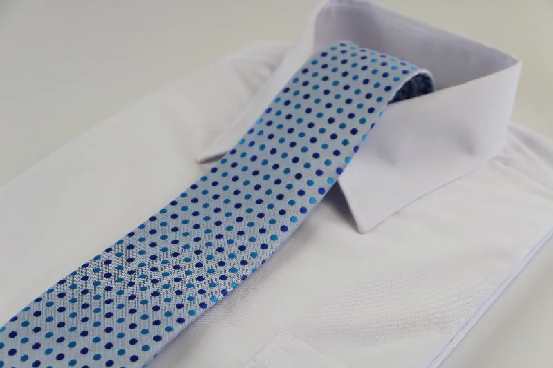 Men's tie with luxurious satin finish-Mens Silver & Blue Mini Polka Dot Patterned 8cm Neck Tie