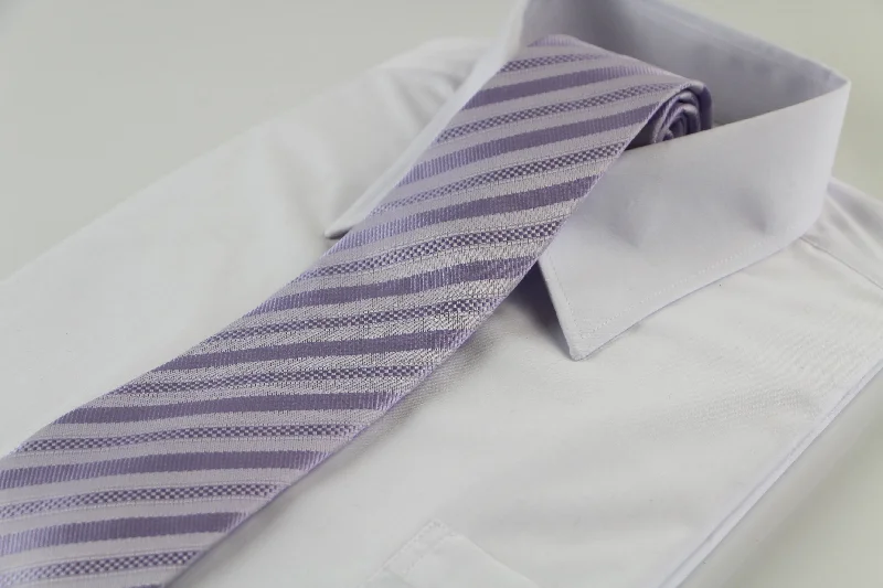 Men's tie for summer office wear-Mens Lavender Striped Patterned 8cm Neck Tie