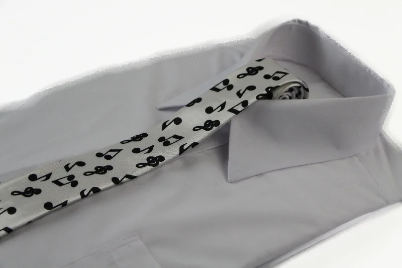 Stylish silk tie for formal wear-Mens White & Black Musical Notes 5cm Skinny Neck Tie