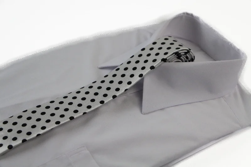 Men's tie for formal office attire-Mens White & Black Polka Dot 5cm Skinny Neck Tie