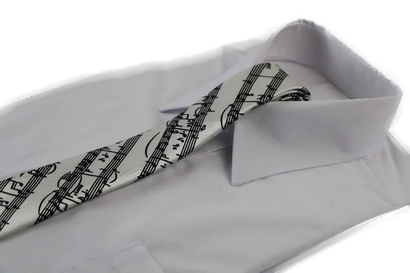 Men's silk tie with bold patterns for weddings-Mens White & Black Sheet Music 5cm Skinny Neck Tie