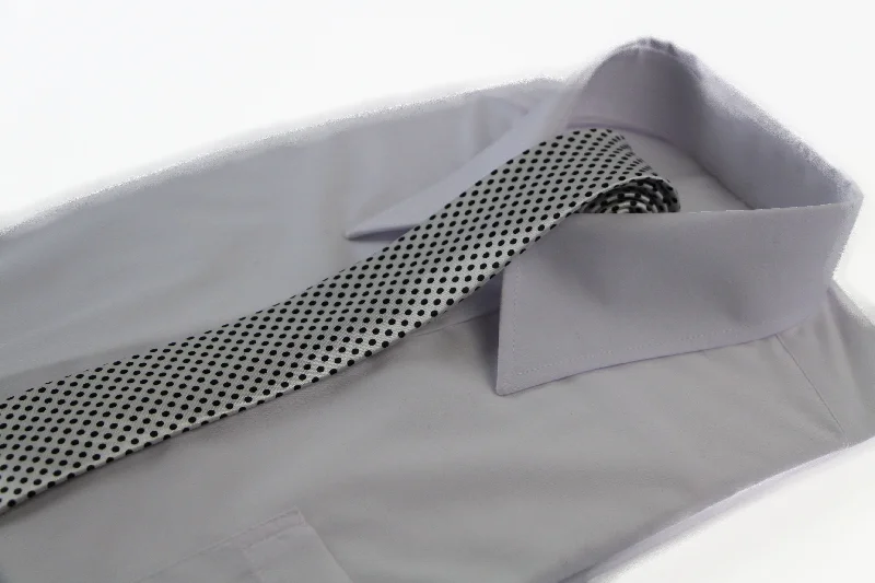 Stylish silk tie for dinner parties-Mens White & Black Small Polka Dot 5cm Skinny Neck Tie