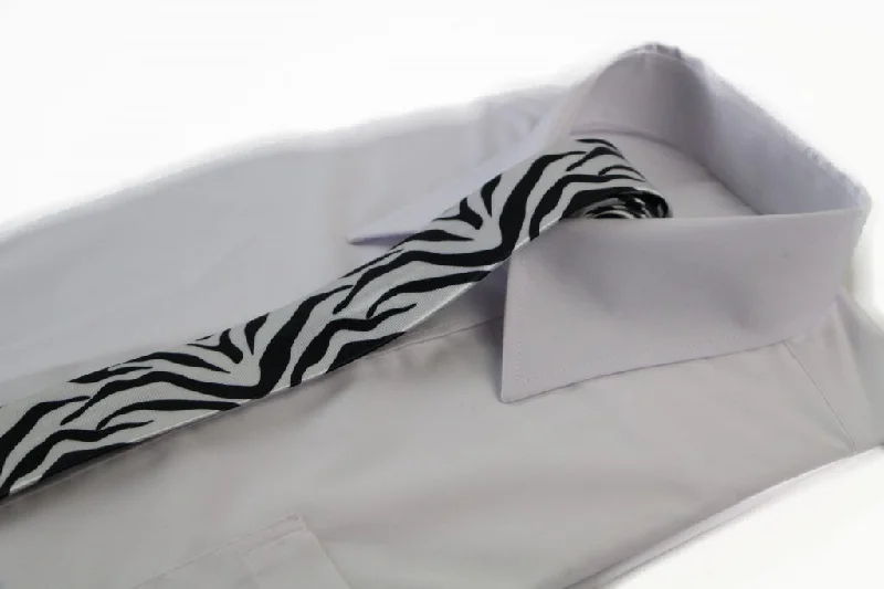 Men's tie with unique diamond print-Mens White & Black Zebra 5cm Skinny Neck Tie