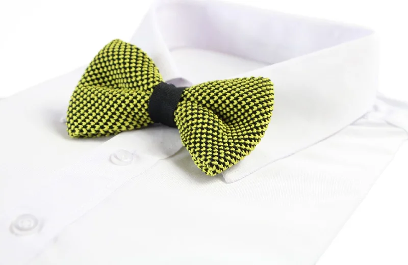 Men's tie for a formal brunch-Mens Yellow & Black Cross-Hatched Knitted Bow Tie