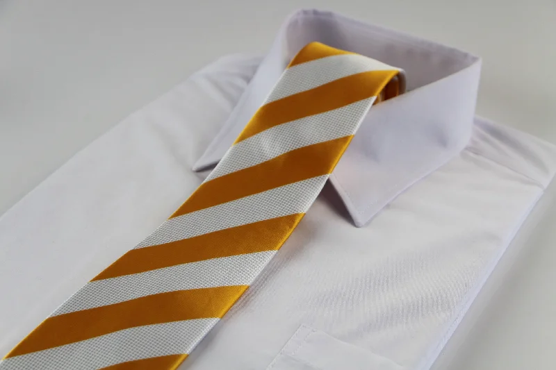 Best men's tie for a black tie dinner-Mens Yellow & White Thick Striped Patterned 8cm Neck Tie