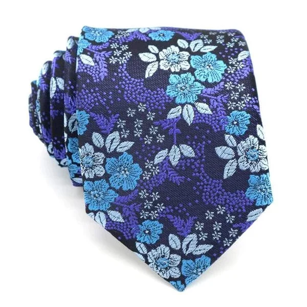 Luxury silk tie for special occasions-Classy Men Midnight Blue Floral Silk Tie