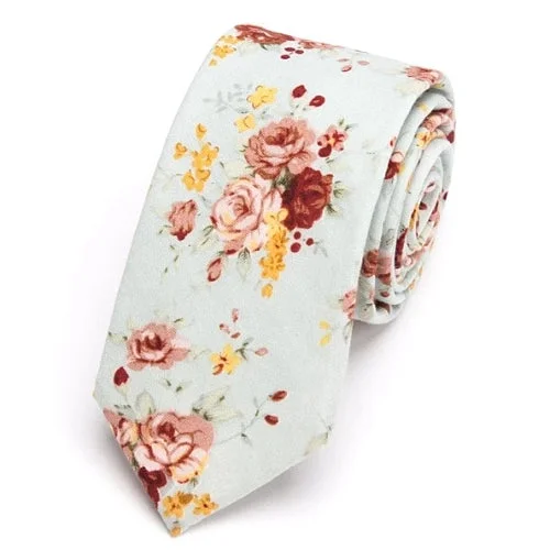 Best tie for business casual looks-Classy Men Mint Green Floral Skinny Cotton Tie