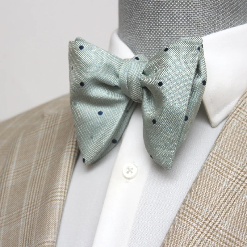 Unique tie for business casual outfits-Mint Polka Dot Big Butterfly Silk Bow Tie