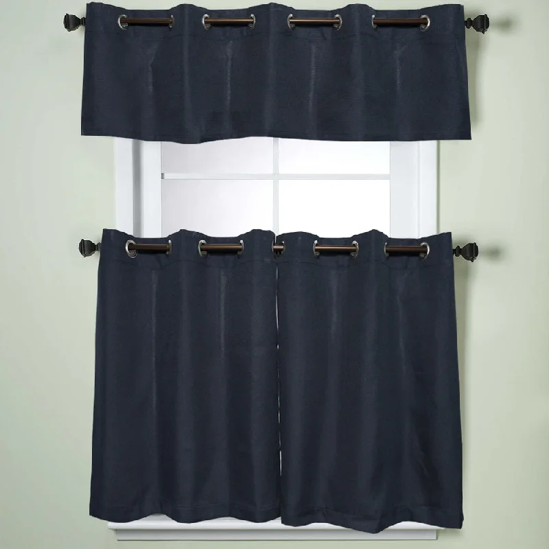 Men's tie for outdoor weddings-Modern Subtle Texture Solid Navy Kitchen Curtain Parts with Grommets- Tier and Valance Options