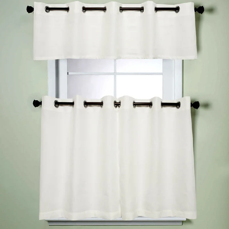 Men's tie with floral patterns-Modern Subtle Texture Solid White Kitchen Curtain Parts with Grommets- Tier and Valance Options