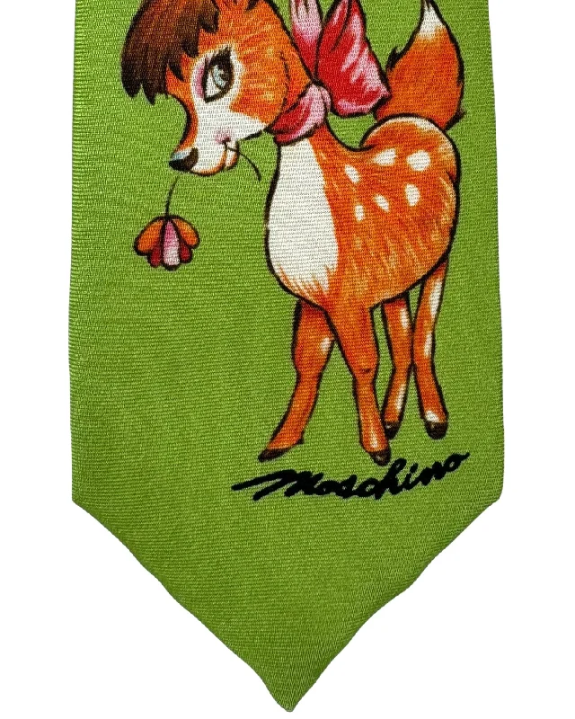 Men's tie for a smart casual look-Moschino Tie Light Green Bambi Design SALE