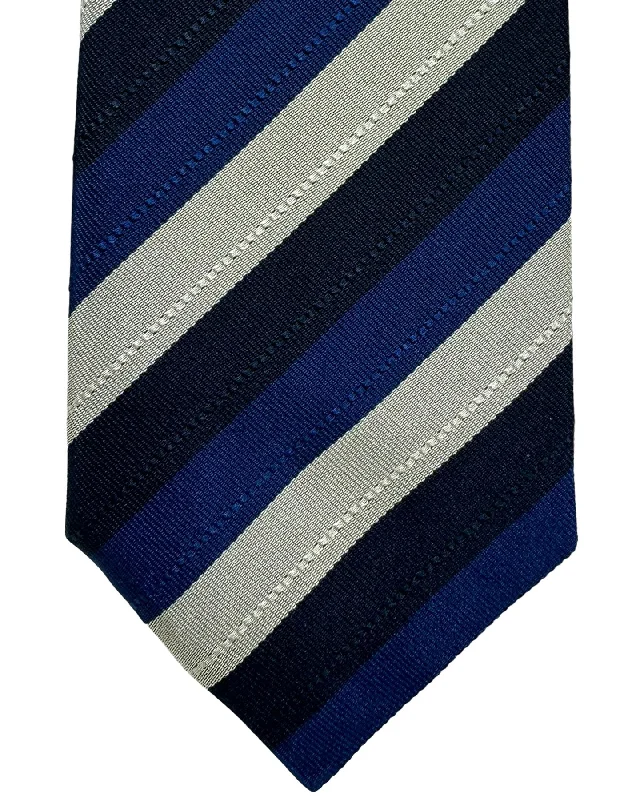 Men's tie for a stylish office outfit-Moschino Tie Navy Royal Blue Gray Stripes Design SALE