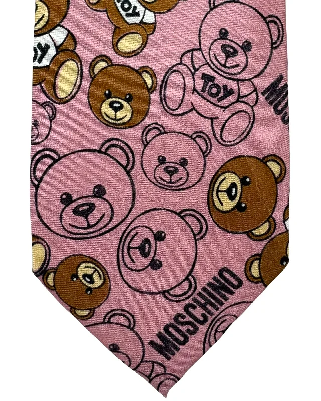 Men's tie for festive dinner parties-Moschino Tie Pink Toy Bear Design SALE