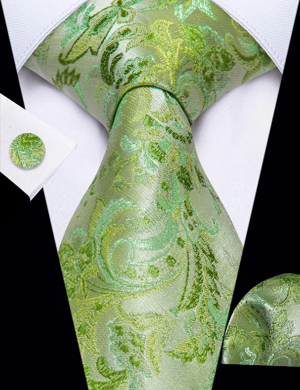 Men's tie with classic stripes-YourTies Multiple Green Floral Tie Jacquard Leaf Men's Necktie Set