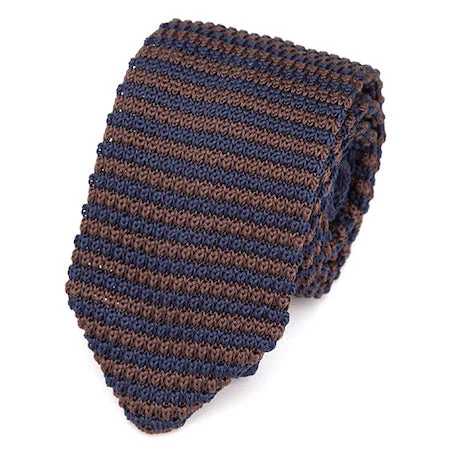 Men's tie for classic professional look-Classy Men Navy Blue Brown Knitted Tie