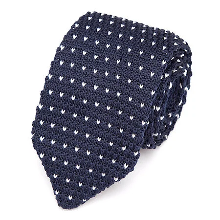 Men's tie with subtle checkered design-Classy Men Navy Blue Dot Knitted Tie