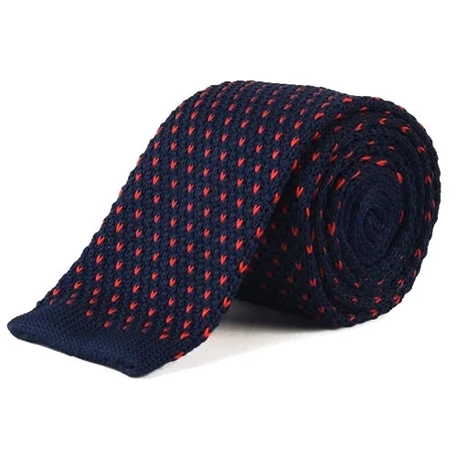 Best tie for business professionals-Classy Men Blue Red Dot Square Knit Tie