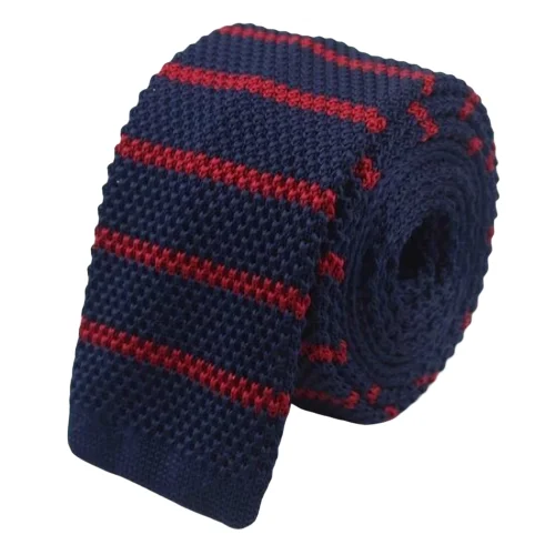 Men's tie for evening formal wear-Classy Men Navy Blue Red Striped Square Knit Tie