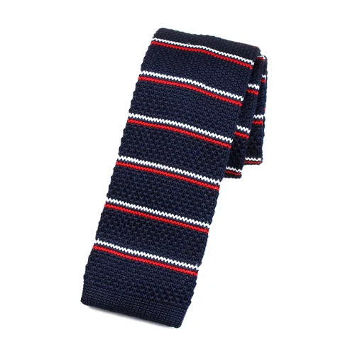 Men's tie with classic solid design-Classy Men Navy Blue Striped Square Knit Tie