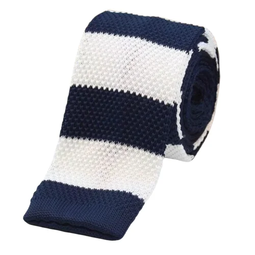 Affordable men's tie with patterns-Classy Men Navy Blue White Square Knit Tie