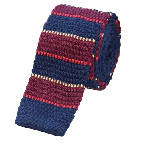 Unique men's tie with creative patterns-Classy Men Navy Blue Wine Red Square Knit Tie