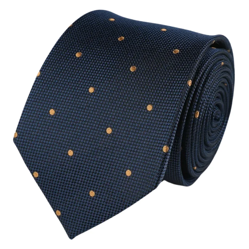 Men's tie with luxurious satin finish-Navy Gold Silk Mini Spot Tie