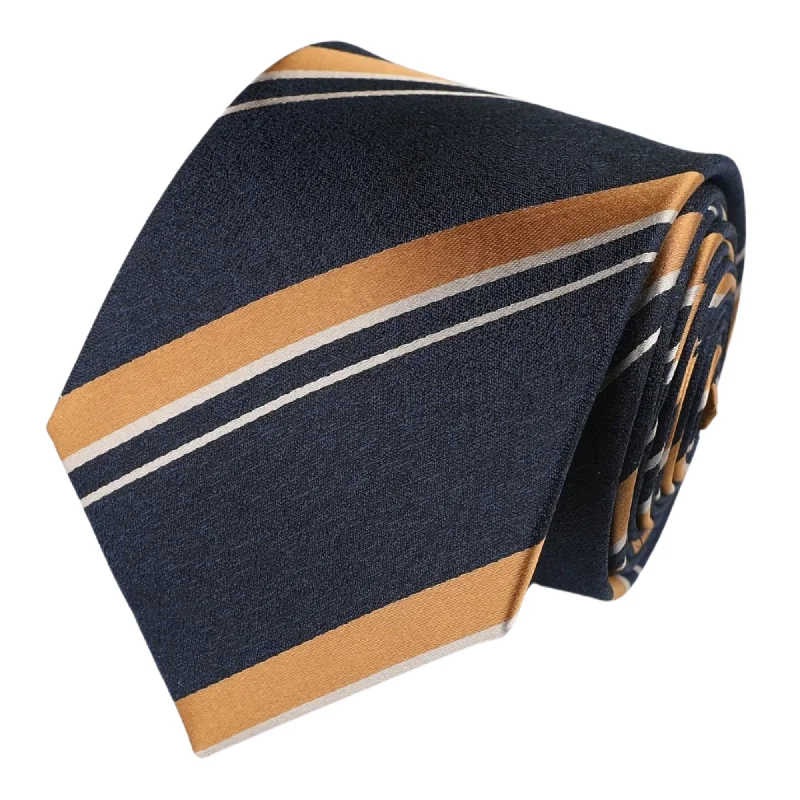 Best silk tie for office professionals-Navy Gold Silk Stripe Tie