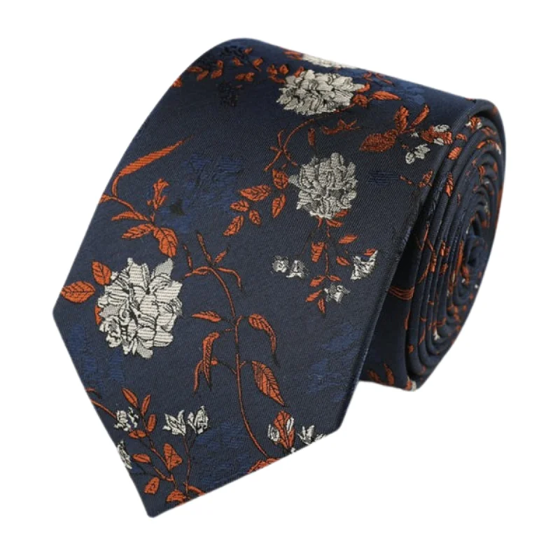 Men's tie for everyday office wear-Navy Orange Silk Floating Tie