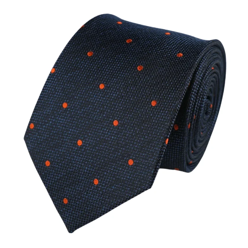 Designer men's silk tie for interviews-Navy Orange Silk Mini Spot Tie