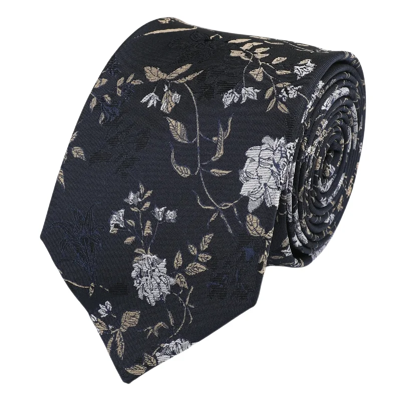 Unique men's tie with minimalistic style-Navy Silk Floating Tie