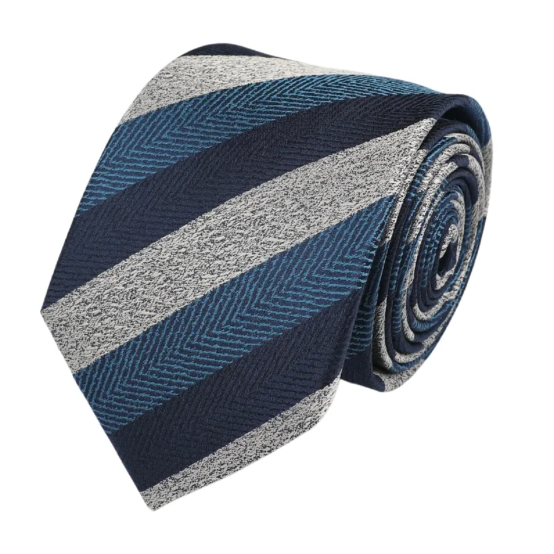 Classic men's tie for weddings-Navy Silver Silk Stripe Tie