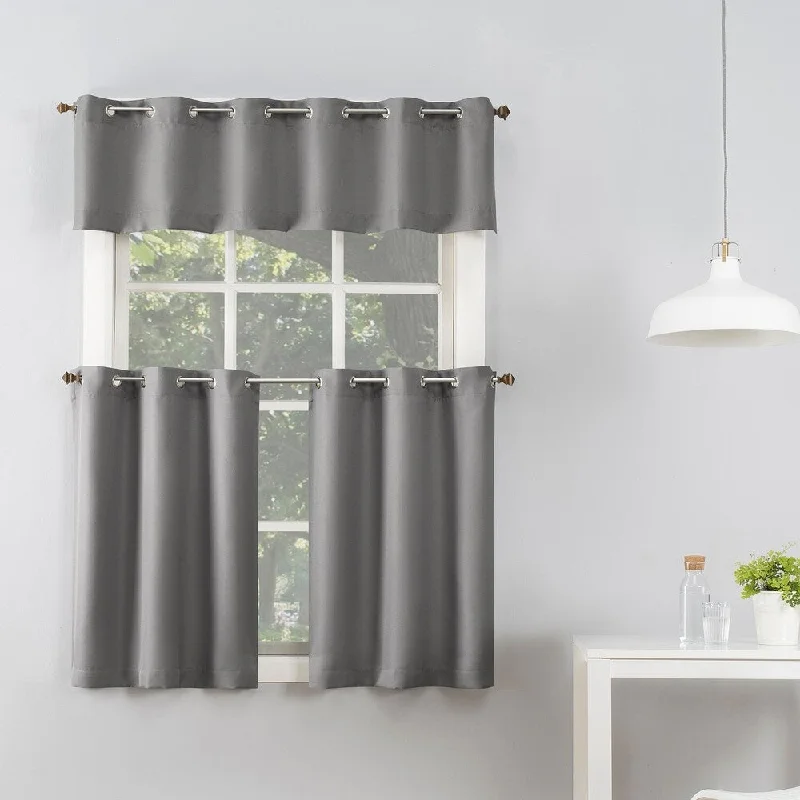 Men's tie for family gatherings and events-No. 918 Dylan Casual Textured Semi-Sheer Grommet Kitchen Curtain Valance and Tiers Set