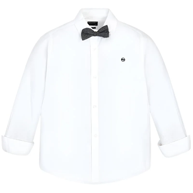 Stylish men's tie with stripes for work-Nukutavake Long Sleeve Slim Fit White Shirt with Bow Tie 6131