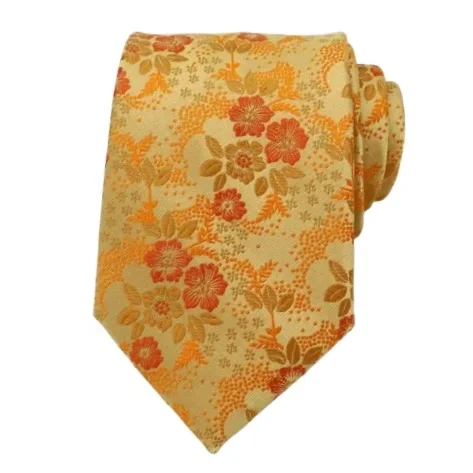 Men's slim tie for wedding attire-Classy Men Orange Floral Silk Tie