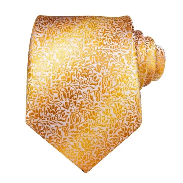 Men's tie with modern paisley pattern-Classy Men Orange Gold Floral Silk Tie