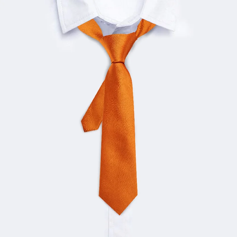 Men's silk tie for black tie occasions-Barry Wang Boys Ties Orange Solid Tie Pocket Square Set For Kids